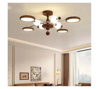 LMRJHAZ French Retro Living Room lampadario Colore in Legno Noce Colore Creativo Magic Bean Eye Protection Stampa Luce a soffitto Marrone LED (3 Colori, 6 lampadine)