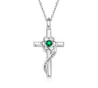 LMRJHAZ Gioielli Argento Sterling Opale Fiore Croce Ciondolo Gioielli per Battesimo Regali per la Prima Comunione per Le Donne Gioielli figlioccia per Ragazze