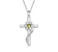 LMRJHAZ Gioielli Argento Sterling Opale Fiore Croce Ciondolo Gioielli per Battesimo Regali per la Prima Comunione per Le Donne Gioielli figlioccia per Ragazze