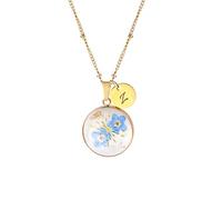 LMRJHAZ Gioielli da Donna Premessa Fatta a Mano -Non -Non Fiore Iniziale - Vero Ciondolo in Resina Fiore - Regalo di Gioielli Floreali Personalizzato per Donne - Eleganti Gioielli moleni botanici