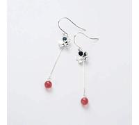 LMRJHAZ Orecchini per Donne, Orecchini S925 Femmina Corea Cinque Floro Petalo Sweet Pink Strawberry Crystal Orecchini di Fiori Lunghi Un Paio