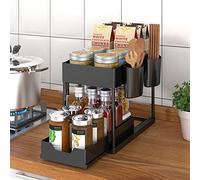 LMRJHAZ Porta di stoccaggio a 2 Livelli Multifunzionale, Bagno per Il controsoffitto da Cucina sotto l'organizzazione di stoccaggio Estraibile, rastrelliera per Scarico con racchiuli e Tazze