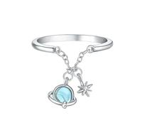 LMRJHAZ Prodotti da ragazza Real 925 Sterling Silver Hanging Planet Open Rings for Women Silver Party Regali di gioielli ad anello regolabile