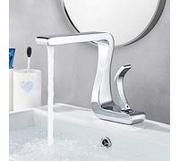 LMRJHAZ Rubinetto del bagno, rubinetto del lavandino del bagno, ponte di design artistico a lavabo montato a lavabo, rubinetto a manico singolo, un tocco di mixer caldo, un buco, nero opaco, nero