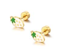 LMRJHAZM 18 g di piccoli orecchini a perno di fragola piatta per donne adolescenti adolescenti 14k oro oro chirurgico in acciaio inossidabile ipoallergenico Ipoallergenico grazioso smalto piccolo