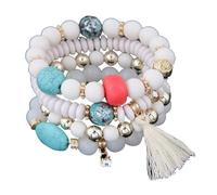 LMRJHAZM Bracciale Panzhu, Rosario Buddista, Perle di Rosario, Stile Etnico Bohémien con Perline retrò con Perline Multistrato Braccialetti di Nappa a Strati