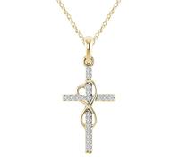 LMRJHAZM Collana a croce con cuore eterno in argento sterling 925 per donne e ragazze, collana a croce religiosa con zirconi cubici brillanti placcati in oro 14 carati - Faith Heart and, Cross