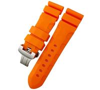 LMRJHAZM Fascia d'oro in gomma 22mm 24mm 26mm silicone cinghia di orologio adatto per pANERAI Luminor sommergibile Pam Bracciale impermeabile blu verde (colore: perno arancione, dimensione: 26mm)