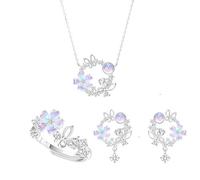 LMRJHAZM Gioielli 925 Set di Gioielli Femminili - Minimalismo Moon Ghirtoni a Sospensione Regolabile Anelli di Collana Orecchini Set di Orecchini, Orecchini a pedaggio delle zirconiche di