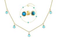 LMRJHAZM Gioielli Set di Gioielli da Donna 925 - Collana Turchese Geometrica e Orecchini in Pendente Rotonda e Braccialetto, Set di Gioielli per Il Fidanzamento del Matrimonio Bride Bridesmaid Party