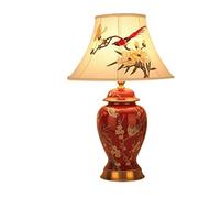 LMRJHAZM Lampada da Comodino Lampada da Comodino Lampada da Tavolo in Ceramica Vintage Americana Lampada da scrivania Floreale Dipinta a Mano Rossa per Camera da Letto Soggiorno Lampada da Comodino