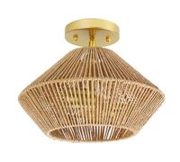 LMRJHAZM Luce del soffitto Semi-resa Semi-recesso in Campagna Americana, lampadario di Illuminazione per Interni a Due Teste pastorali, Rattan Intrecciato Vicino alle lampade del soffitto, per