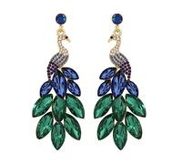 LMRJHAZM Orecchini vintage Peacock Dangle per le donne 14 carati placcato oro verde cristallo piuma pavone, misura unica, A