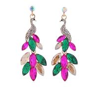 LMRJHAZM Orecchini vintage Peacock Dangle per le donne 14 carati placcato oro verde cristallo piuma pavone, misura unica, A