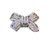 LMRJHAZM Prodotti da ragazza 925 Colore d'argento Bowknot Bow Bling Bling Zircone Stone Rings For Women Wedding Engagement Gioielli-N33 Regali