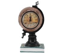 Lmrysalque Globe Clock Decorative Desk Ornament Resin World Map Clock with Coin Saving Bank for Children Bedroom (Marrone)