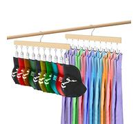 LMSAWK 2 Pezzi Organizzatore Cappelli, Organizzatore Leggings per Armadio, Appendiabiti in Legno Girevole a 360° con 20 Clip, Mascherine, Asciugamani, Guanti (Natura)