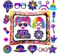LMSHOWOWO 25 Pezzi Puntelli per Cabine Fotografiche per Feste, Neon Cornice per Foto Gonfiabile, Glow Photo Booth Props Accessori, Cornice per Selfie, per Carnevale Compleanno Matrimonio Glow Party