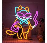LMSIGNLY Cool Lady Cat Insegna al neon per decorazione da parete Cool Cat Neon Light Wall Art con interruttore dimmerabile Alimentazione USB LED animale segno luce al neon segno per camera da letto