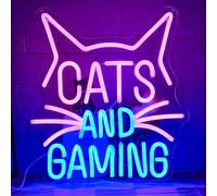 LMSIGNLY Gatti gaming, segno neon, giocatore luce LED, video, spazio per il gioco, decorazione per il giocatore, compleanno teen, regalo Natale