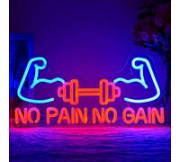 LMSIGNLY Nessun dolore, nessun guadagno, segno al neon della palestra, manubrio al neon LED, 43 cm x 33 cm, acrilico, montaggio a parete