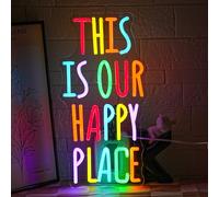 LMSIGNLY Questo è il nostro posto felice segno neon per decorazione da parete, lettere colorate, luce al neon, parole motivative, luce al neon, per aule, soggiorno, casa, decorazione