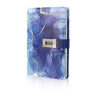 LMTNNB Diario in marmo con serratura, per ragazze e donne, A5, in pelle, per adolescenti, con lucchetto con password, con portapenne, per diario di viaggio, ufficio, blocco note