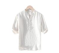 Lmtossey Camicia da uomo 100% lino manica corta estiva Casual Top Pullover, cachi, XL