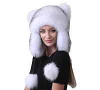 Lmtossey Cappelli invernali da donna in peluche, con orecchie e palline, crema, Taglia unica