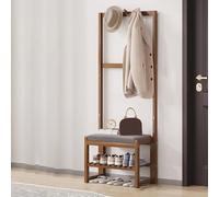 LMTYBOC Appendiabiti da corridoio in bambù 3 in 1, con panca per scarpe e ganci, soluzione per riporre oggetti, marrone, 70 cm, perfetto per nizzare il tuo spazio d'ingresso