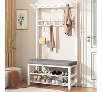 LMTYBOC Appendiabiti da ingresso 3 in 1, con scarpiera e cuscino, albero autoportante per soggiorno e corridoio, design bianco elegante, 100 cm, casa