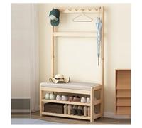 LMTYBOC Appendiabiti in legno con scarpiera, altezza 172 cm, base solida con ripiano e ganci, perfetto per ufficio, camera da letto o ingresso, disponibile in 60/70/80 cm, finitura naturale