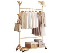 LMTYBOC Appendiabiti in legno con scarpiera e ganci, supporto per vestiti arrotolabile, capacità di carico fino a 80 kg, montaggio stabile e facile, design industriale per spogliatoio, 60/70/80 cm x