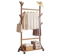 LMTYBOC Appendiabiti in legno con scarpiera e ganci, supporto per vestiti arrotolabile, carico massimo 80 kg, robusto, facile da montare, design industriale per spogliatoio: 60/70/80 cm x 35 cm x 155