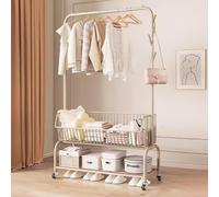 LMTYBOC Appendiabiti in metallo con scarpiera, supporto multifunzionale su ruote, altezza 175 cm, con 1 asta per appendere e 6 ganci, armadio stabile per corridoio e camera da letto