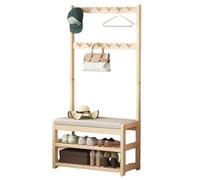 LMTYBOC Appendiabiti moderno in legno con panca per scarpe, appendiabiti industriale autoportante, 10/14 ganci, versatile appendiabiti per camera da letto, ufficio, corridoio, soggiorno