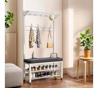 LMTYBOC Armadio multifunzionale con panca e scarpiera, scarpiera a 2 ripiani, struttura in metallo, 9 ganci, bianco, 100 cm x 33 cm x 172 cm, ingresso salvaspazio