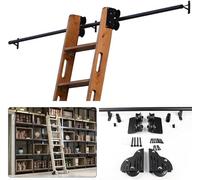 LMTYBOC Kit di rotolamento per scale da biblioteca Kit hardware binario scorrevole Sistema di binari per scale Kit binario per porta in legno scorrevole Kit armadio Tubo rotondo Scorrevole in acciaio