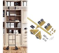 LMTYBOC Kit hardware per scala da biblioteca con tubo rotondo dorato, binario mobile, kit di binari, per loft domestico, rullo scorrevole liscio con ruote a rulli per pavimento, 732 cm