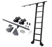 LMTYBOC Kit hardware per scala per biblioteca a tubo rotondo, set completo con ruote a rullo, binario scorrevole in metallo resistente per uso interno, kit binario binario da 200 cm
