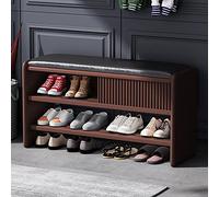 LMTYBOC Moderna scarpiera in legno con cuscino in pelle, ingresso imbottito, elegante arredamento per corridoio, marrone e nero, 80 x 30 x 45 cm