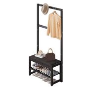 LMTYBOC Panca da corridoio 3 in 1 in bambù con scarpiera e ganci, elegante appendiabiti da ingresso, marrone, 70 cm, ideale per la decorazione della casa e risparmio di spazio