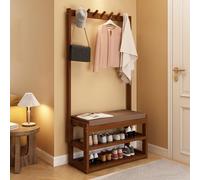 LMTYBOC Panca da ingresso 3 in 1 in bambù, con scarpiera e ganci, 60 cm, elegante appendiabiti per corridoio, salvaspazio, perfetta per l'arredamento dell'ingresso
