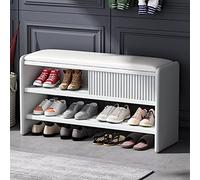 LMTYBOC Panca moderna per scarpe, ingresso imbottito con cuscino in pelle, scarpiera in legno per corridoio, elegante mobile bianco, dimensioni 80 x 30 x 45 cm