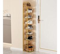 LMTYBOC Robusta scarpiera in metallo a 10 ripiani, design stretto salvaspazio, scarpa nera, elegante scarpiera con accenti dorati, ideale per casa e ingresso