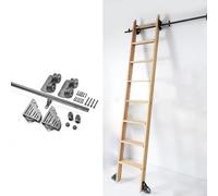 LMTYBOC Rolling Library - Kit di guide scorrevoli per porta scorrevole (senza scala) con ruote a rulli per pavimento, tubo rotondo, scala mobile da 100 cm, nero
