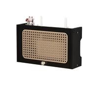 LMTYBOC Scaffale in legno per router, montaggio a parete, per router WiFi, scatola portaoggetti in legno massello rattan intrecciato porta gestione e organizzazione dei cavi di alimentazione per