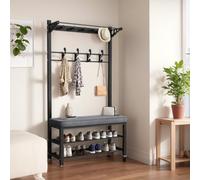 LMTYBOC Scarpiera a 2 ripiani con panca e armadietto, struttura in metallo, 9 ganci per ingresso, nero, 80 x 33 x 172 cm, elegante per scarpe e cappotti