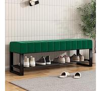 LMTYBOC Scarpiera a 2 ripiani con seduta imbottita in velluto, elegante scarpiera da ingresso, panca portaoggetti per camera da letto con struttura in metallo nero, casa moderna