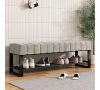LMTYBOC Scarpiera a 2 ripiani con seduta imbottita, scarpiera in velluto per ingresso, camera da letto, elegante struttura in metallo nero, design salvaspazio per la casa